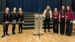 The winning teams from Lymm High School (left) and Hazel Grove High School ( right)